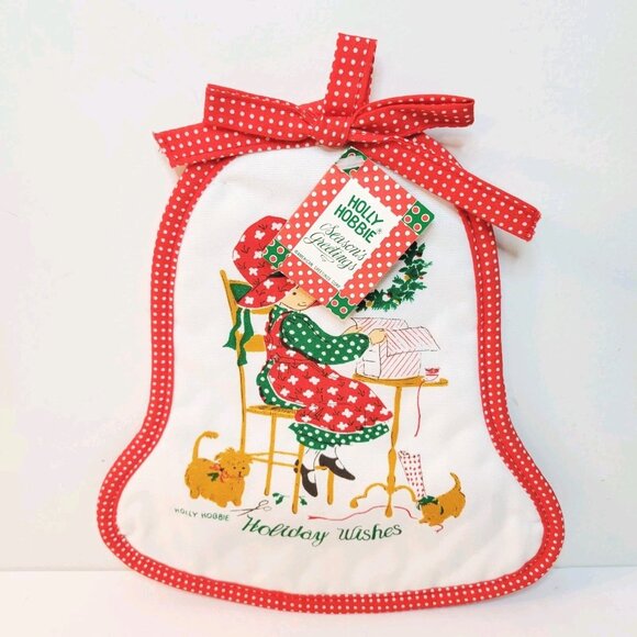 VTG Holiday Wishes Trimmings Potholder Christmas Holly Hobbie Xmas Kitchen - Picture 1 of 4